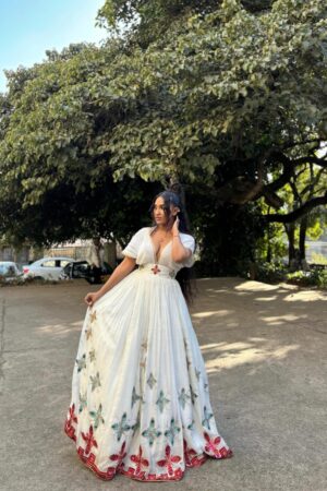 Zuria Habesha Kemis – White with Blue Tibeb (Style 9) – Azmarino Fashion Boutique – view 2