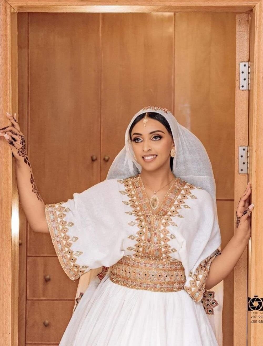 Zuria Habesha Kemis – White with Brown Tibeb (Style 2) – Azmarino Fashion Boutique – view 2
