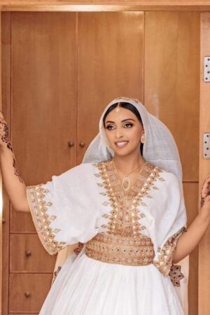 Zuria Habesha Kemis – White with Brown Tibeb (Style 2) – Azmarino Fashion Boutique – view 2