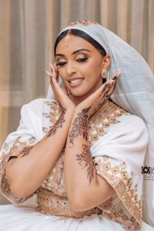 Zuria Habesha Kemis – White with Brown Tibeb (Style 2) – Azmarino Fashion Boutique – view 3