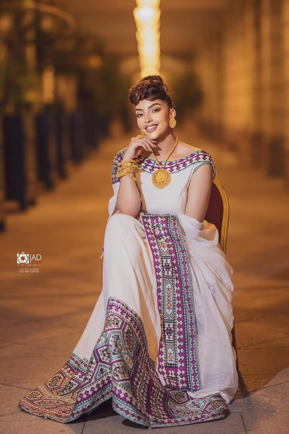 Zuria Habesha Kemis – White with Brown Tibeb (Style 3) – Azmarino Fashion Boutique