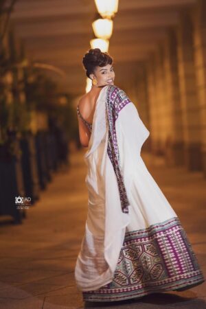 Zuria Habesha Kemis – White with Brown Tibeb (Style 3) – Azmarino Fashion Boutique – view 4
