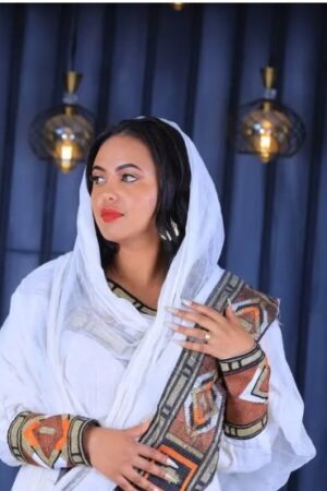 Zuria Habesha Kemis – White with Brown Tibeb (Style 4) – Azmarino Fashion Boutique – view 2