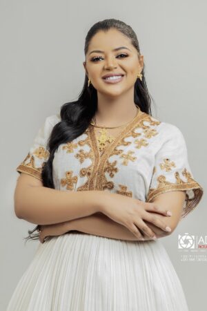 Zuria Habesha Kemis – White with Brown Tibeb (Style 8) – Azmarino Fashion Boutique – view 2