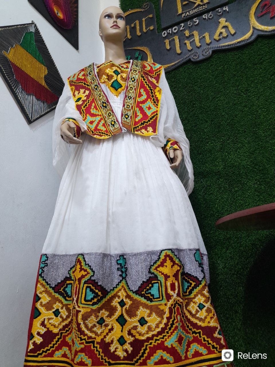 Zuria Habesha Kemis – White with Gold & Grey Tibeb – Azmarino Fashion Boutique