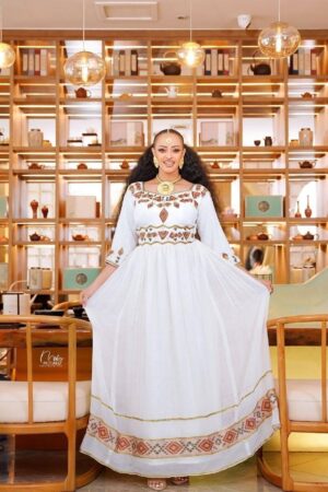 Zuria Habesha Kemis – White with Gold-Silver Tibeb – Azmarino Fashion Boutique – view 2