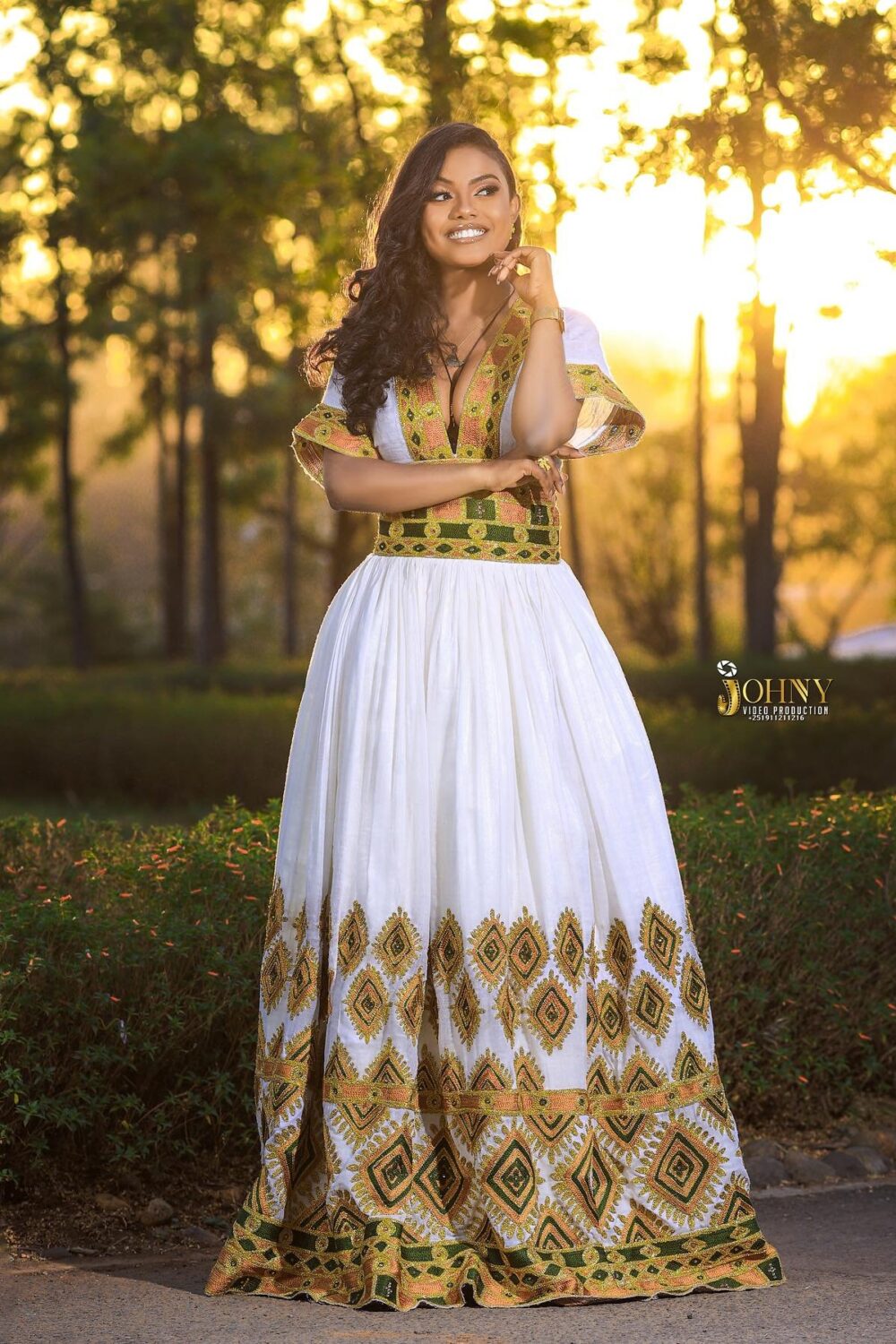 Zuria Habesha Kemis – White with Gold Tibeb Bodice – Azmarino Fashion Boutique – view 3
