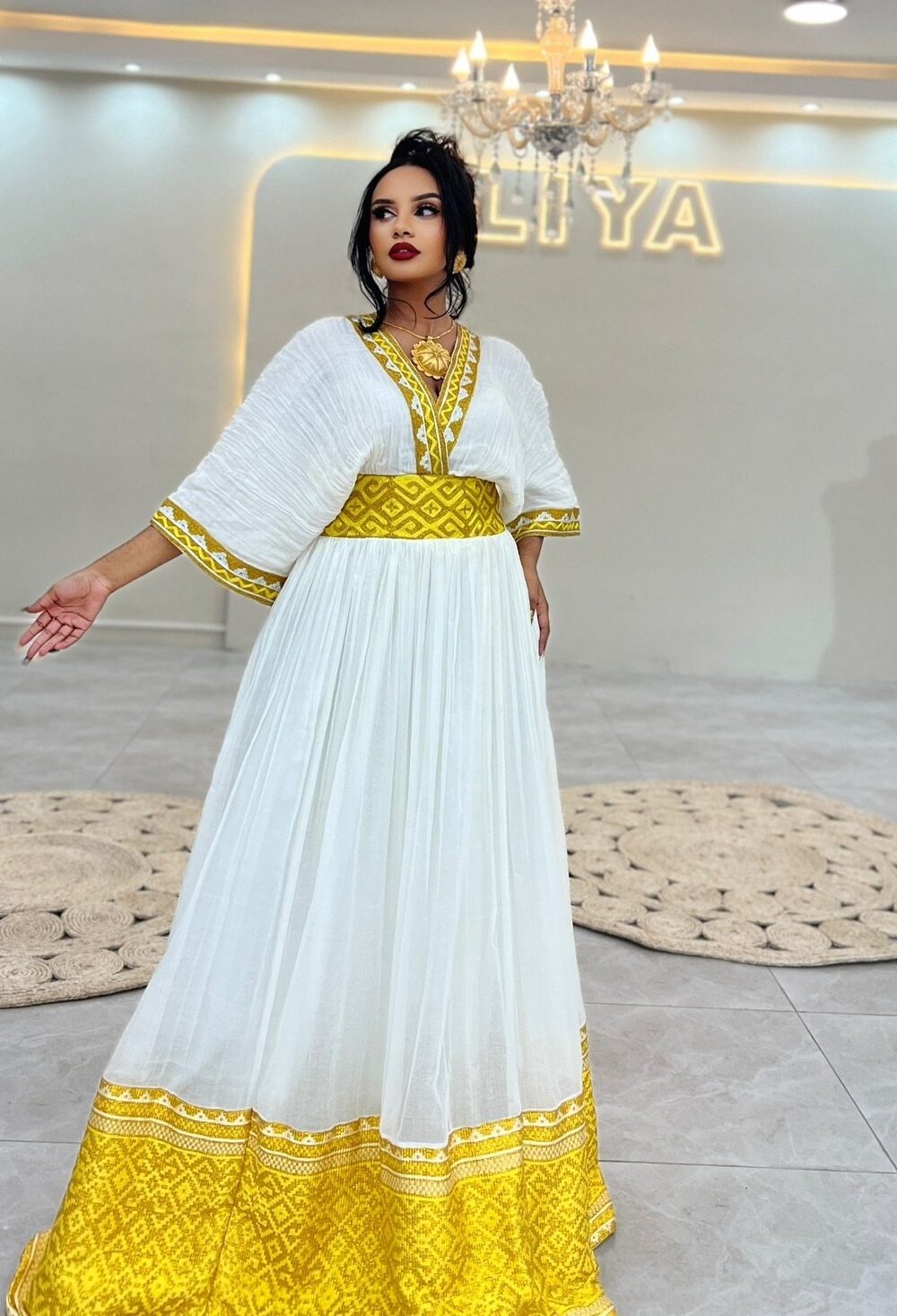 Zuria Habesha Kemis – White with Gold Tibeb (Style 1) – Azmarino Fashion Boutique – view 2