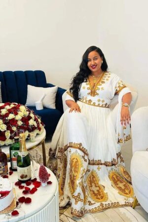 Zuria Habesha Kemis – White with Gold Tibeb (Style 12) – Azmarino Fashion Boutique – view 2