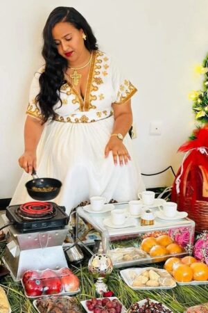 Zuria Habesha Kemis – White with Gold Tibeb (Style 12) – Azmarino Fashion Boutique – view 3