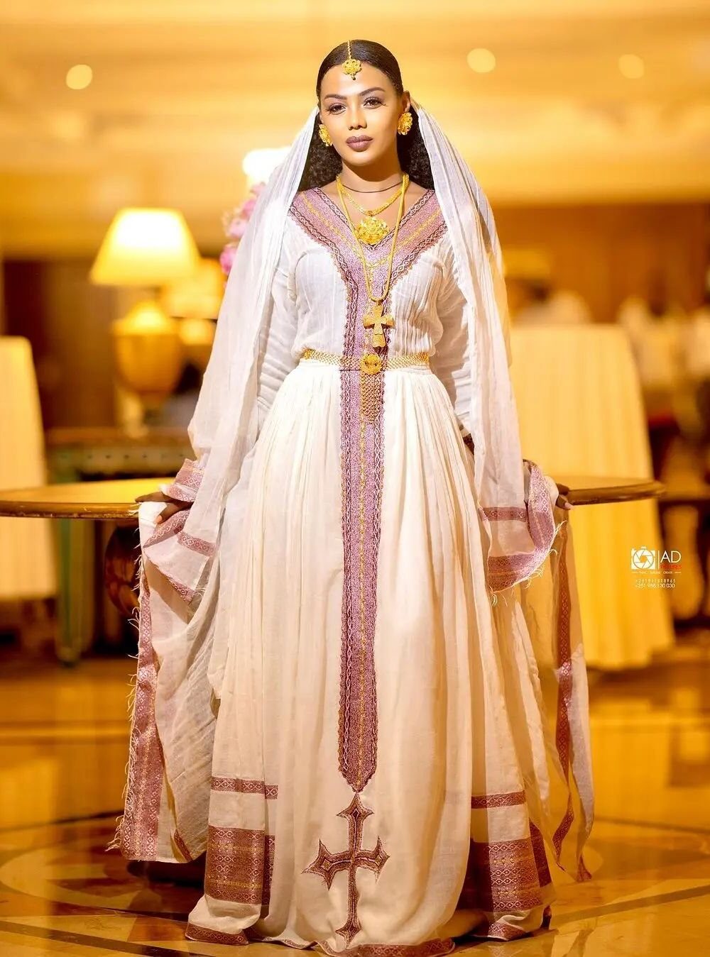 Zuria Habesha Kemis – White with Gold Tibeb (Style 13) – Azmarino Fashion Boutique