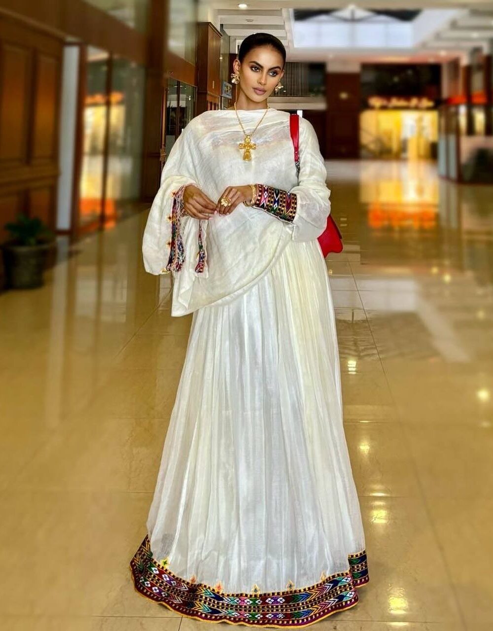 Zuria Habesha Kemis – White with Gold Tibeb (Style 15) – Azmarino Fashion Boutique
