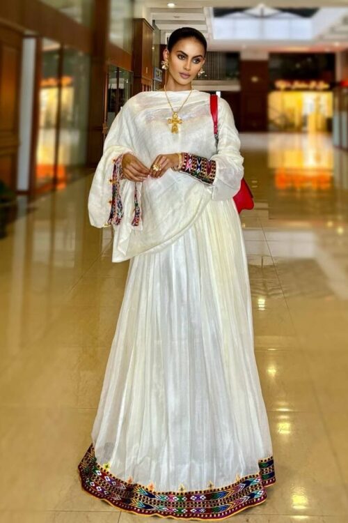 Zuria Habesha Kemis – White with Gold Tibeb (Style 15) – Azmarino Fashion Boutique