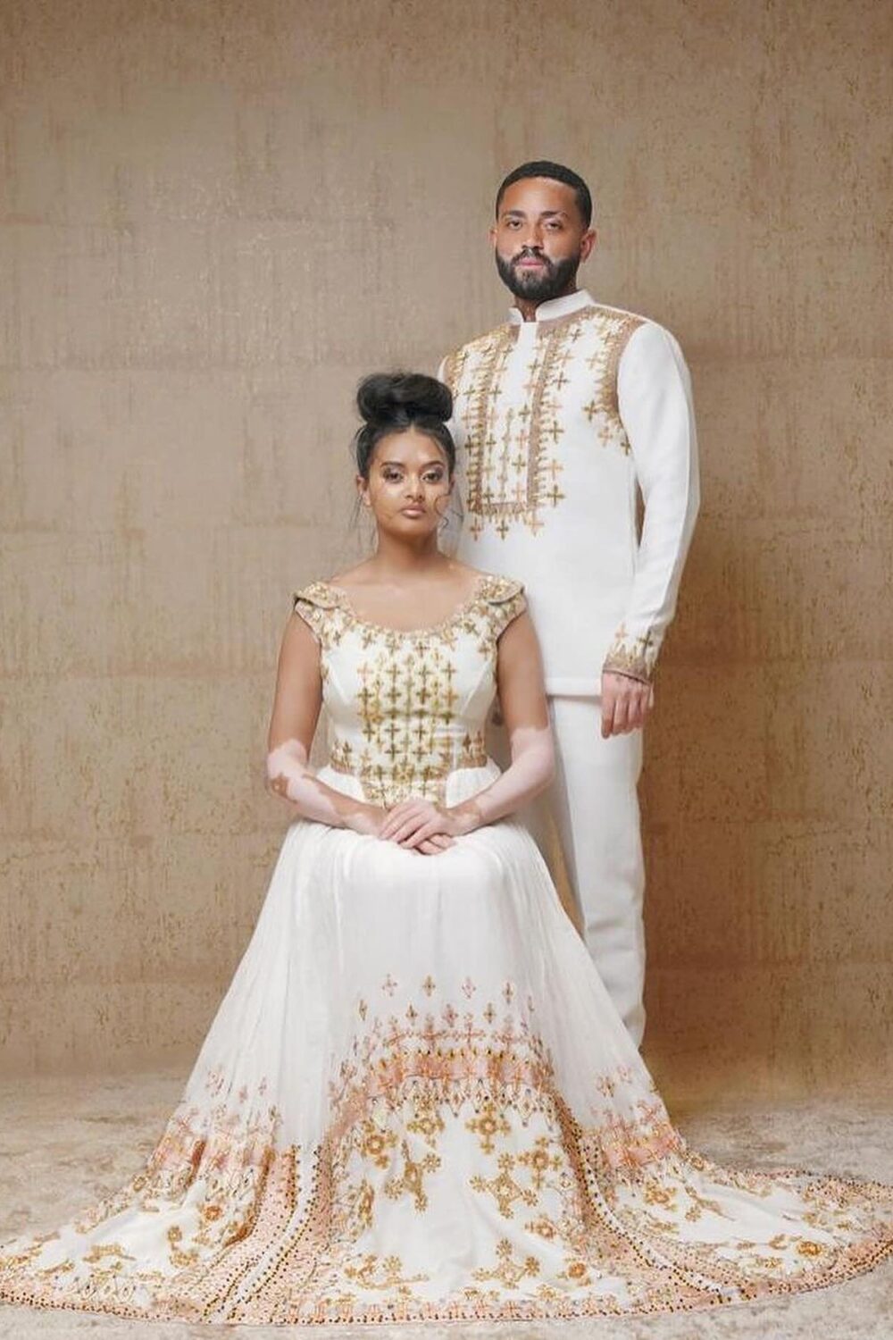 Zuria Habesha Kemis – White with Gold Tibeb (Style 16) – Azmarino Fashion Boutique
