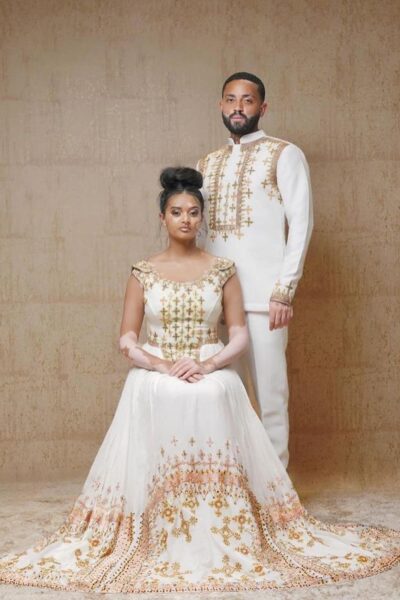 Zuria Habesha Kemis – White with Gold Tibeb (Style 16)