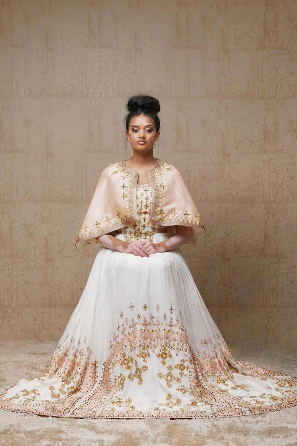 Zuria Habesha Kemis – White with Gold Tibeb (Style 17) – Azmarino Fashion Boutique