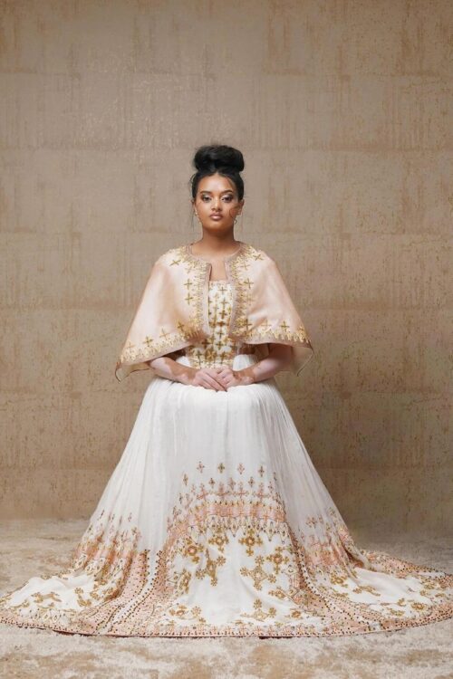 Zuria Habesha Kemis – White with Gold Tibeb (Style 17) – Azmarino Fashion Boutique