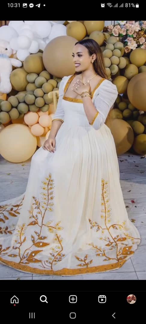 Zuria Habesha Kemis – White with Gold Tibeb (Style 18) – Azmarino Fashion Boutique