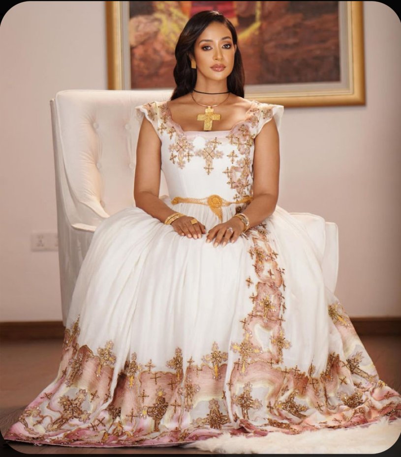 Zuria Habesha Kemis – White with Gold Tibeb (Style 23) – Azmarino Fashion Boutique