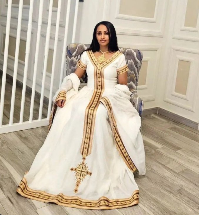 Zuria Habesha Kemis – White with Gold Tibeb (Style 24) – Azmarino Fashion Boutique
