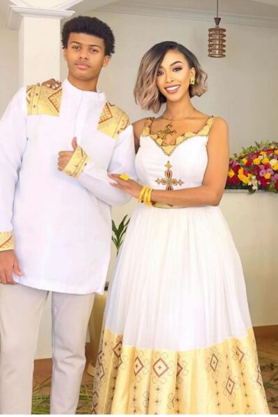 Zuria Habesha Kemis – White with Gold Tibeb (Style 25)