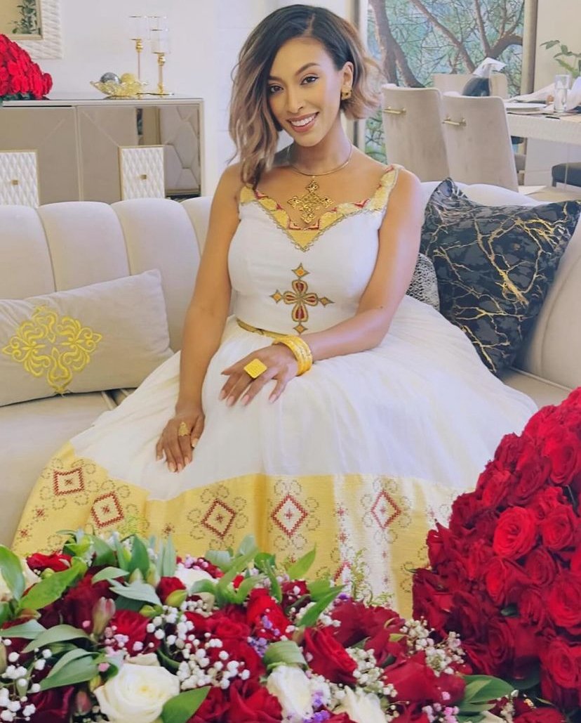 Zuria Habesha Kemis – White with Gold Tibeb (Style 25) – Azmarino Fashion Boutique – view 3