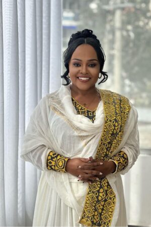 Zuria Habesha Kemis – White with Gold Tibeb (Style 26) – Azmarino Fashion Boutique – view 3