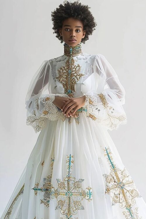 Zuria Habesha Kemis – White with Gold Tibeb (Style 28) – Azmarino Fashion Boutique