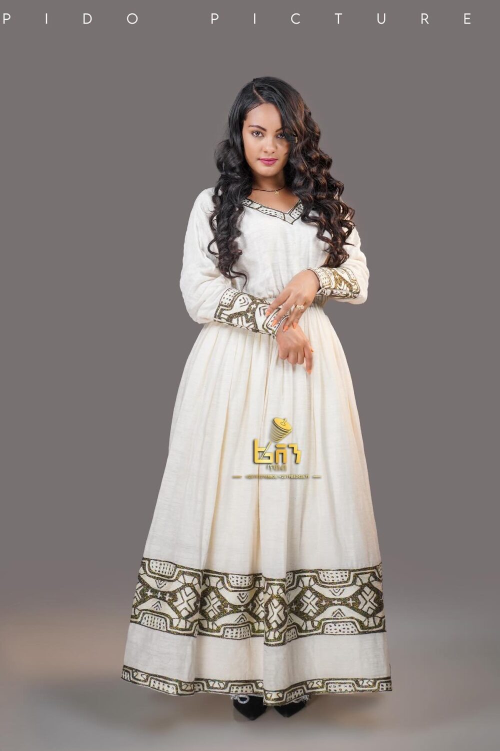 Zuria Habesha Kemis – White with Gold Tibeb (Style 29) – Azmarino Fashion Boutique