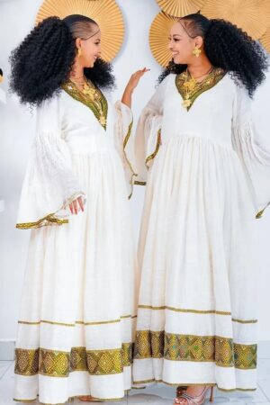 Zuria Habesha Kemis – White with Gold Tibeb (Style 30) – Azmarino Fashion Boutique
