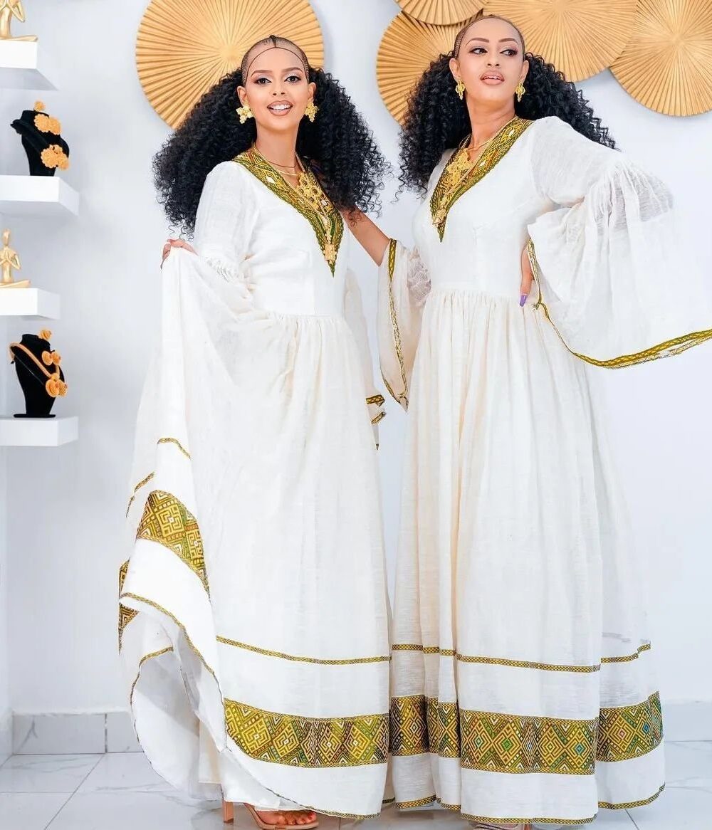 Zuria Habesha Kemis – White with Gold Tibeb (Style 30) – Azmarino Fashion Boutique – view 2
