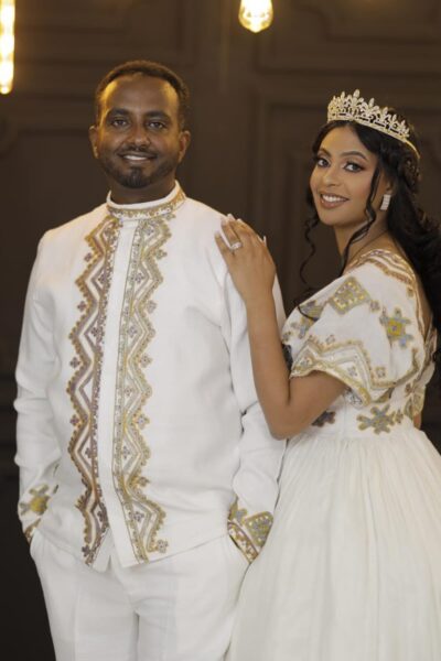 Zuria Habesha Kemis – White with Gold Tibeb (Style 7)