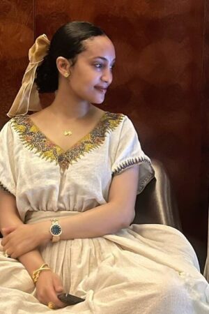 Zuria Habesha Kemis – White with Gold Tibeb (Style 8) – Azmarino Fashion Boutique – view 2