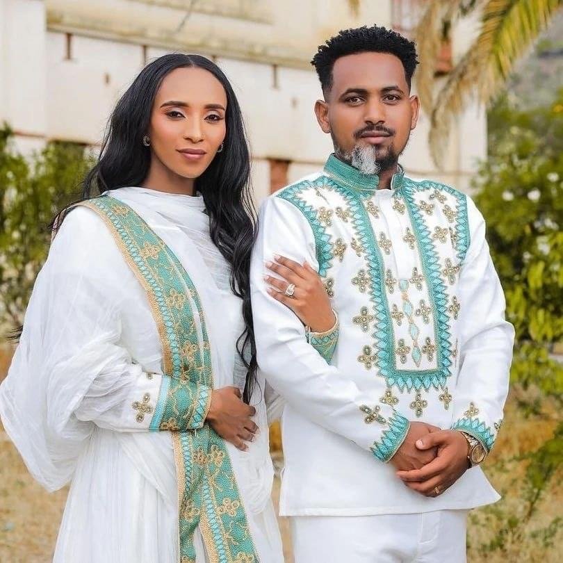Zuria Habesha Kemis – White with Green Tibeb (Style 9) – Azmarino Fashion Boutique – view 2
