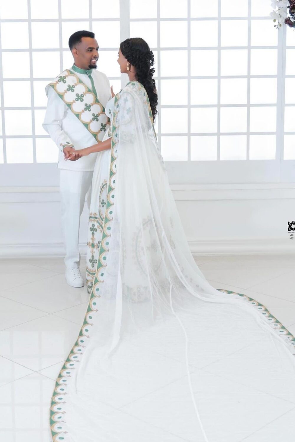 Zuria Habesha Kemis – White with Long Train – Azmarino Fashion Boutique