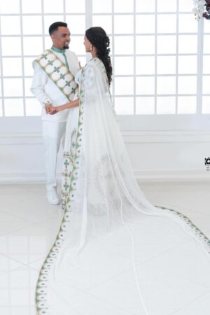 Zuria Habesha Kemis – White with Long Train – Azmarino Fashion Boutique