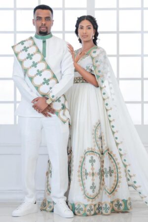 Zuria Habesha Kemis – White with Long Train – Azmarino Fashion Boutique – view 4