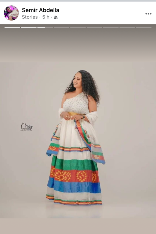 Zuria Habesha Kemis – White with Multicolour Stripe Hem – Azmarino Fashion Boutique