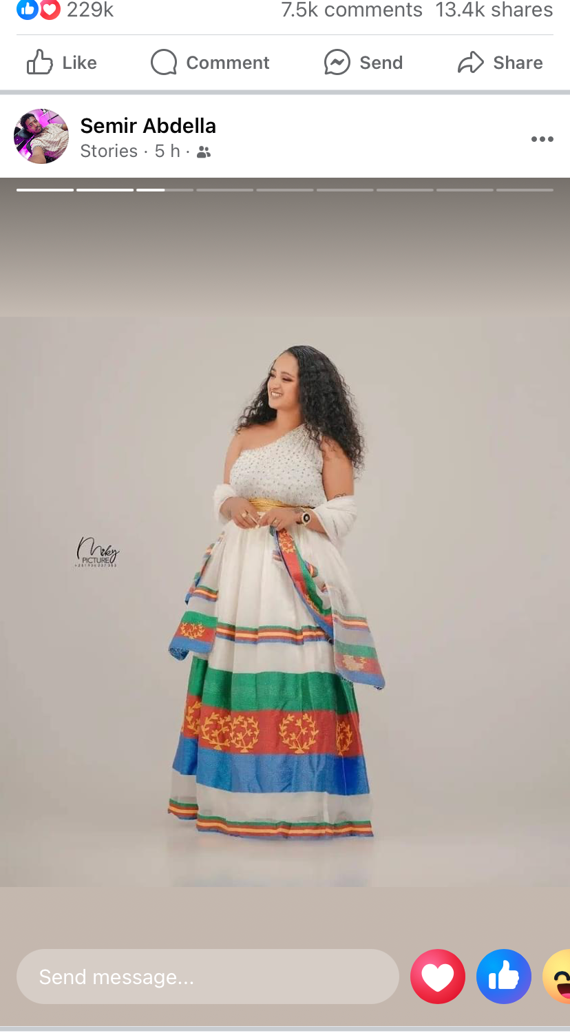 Zuria Habesha Kemis – White with Multicolour Stripe Hem – Azmarino Fashion Boutique