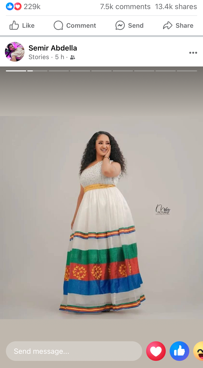 Zuria Habesha Kemis – White with Multicolour Stripe Hem – Azmarino Fashion Boutique – view 2