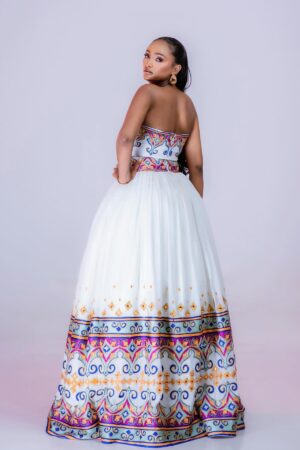 Zuria Habesha Kemis – White with Multicolour Tibeb Hem (Style 3) – Azmarino Fashion Boutique – view 5