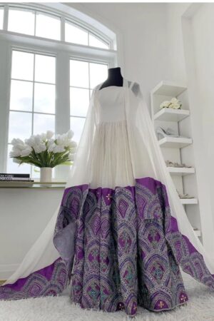 Zuria Habesha Kemis – White with Purple Tibeb (Style 3) – Azmarino Fashion Boutique