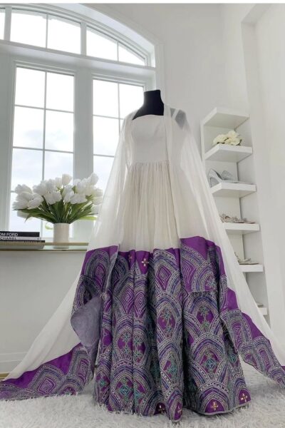 Zuria Habesha Kemis – White with Purple Tibeb (Style 3)