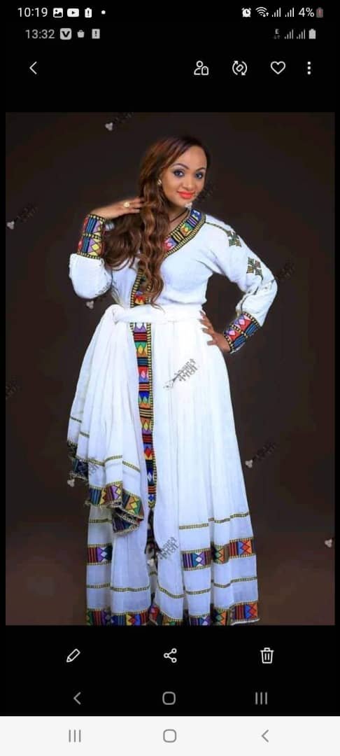Zuria Habesha Kemis – White with Purple Tibeb (Style 4) – Azmarino Fashion Boutique