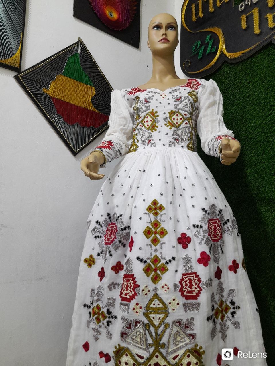 Zuria Habesha Kemis – White with Red & Gold Tibeb (Style 3) – Azmarino Fashion Boutique