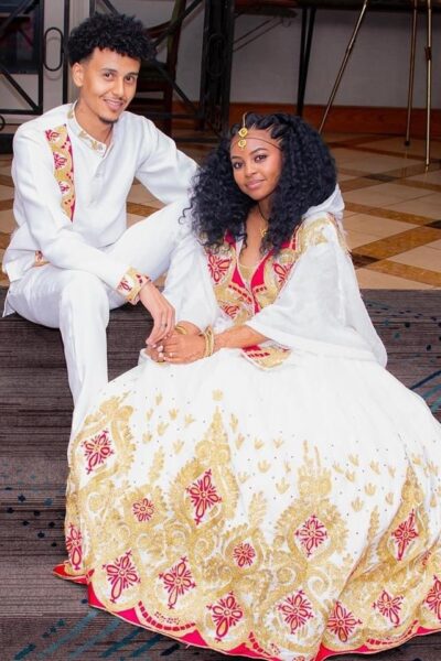Zuria Habesha Kemis – White with Red & Gold Tibeb (Style 6)