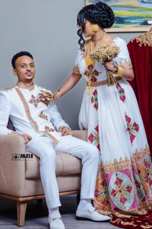 Zuria Habesha Kemis – White with Red Tibeb (Style 1) – Azmarino Fashion Boutique – view 2