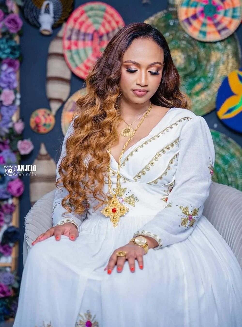 Zuria Habesha Kemis – White with Red Tibeb (Style 10) – Azmarino Fashion Boutique – view 2