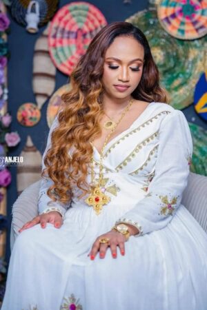 Zuria Habesha Kemis – White with Red Tibeb (Style 10) – Azmarino Fashion Boutique – view 2