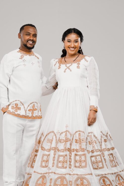 Zuria Habesha Kemis – White with Red Tibeb (Style 11) – Azmarino Fashion Boutique